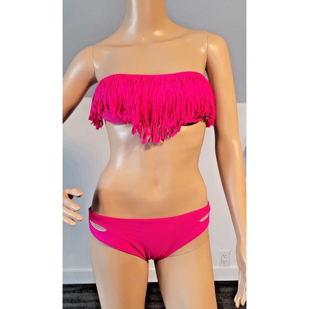 Woman Medium Hot Pink Bikini, Top/Low Rise Brazilian  Bottom‎ 2 Piece - Picture 2 of 10